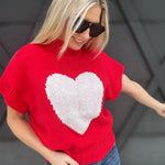 Mock Neck Heart Sweater In Red - Infinity Raine