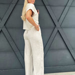 High Waisted Pleated Linen Pants In Oatmeal - Infinity Raine