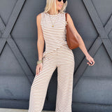 Stripe Wide Leg Knit Pants In Sand - Infinity Raine