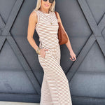 Stripe Wide Leg Knit Pants In Sand - Infinity Raine