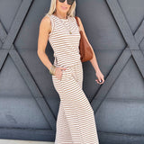 Stripe Wide Leg Knit Pants In Sand - Infinity Raine