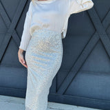 Sequin Midi Skirt In Silver - Infinity Raine