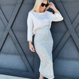 Sequin Midi Skirt In Silver - Infinity Raine