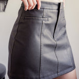 Washed Faux Leather Mini Skirt In Dark Brown - Infinity Raine