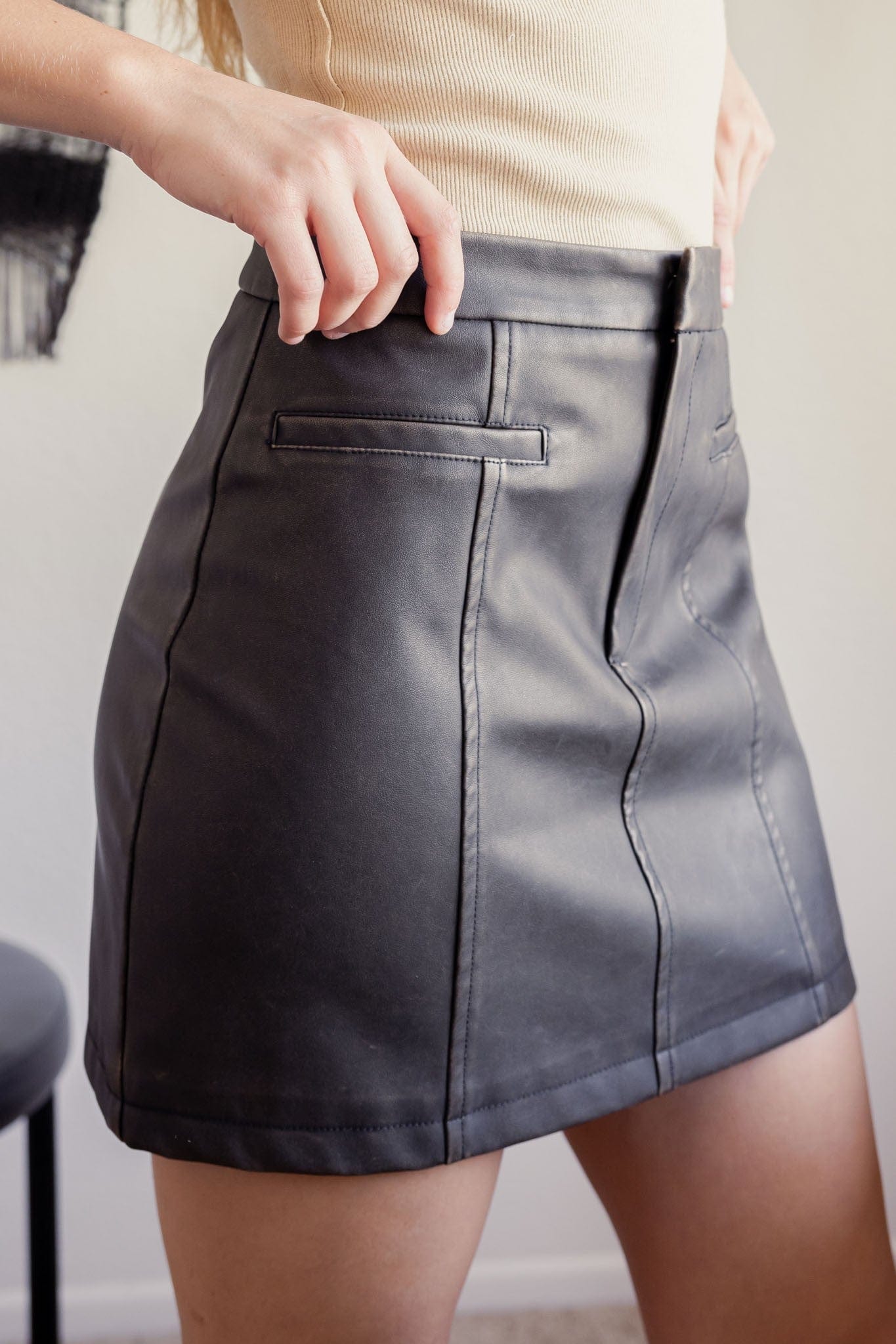 Washed Faux Leather Mini Skirt In Dark Brown - Infinity Raine