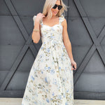 Floral Ruched Front Maxi Dress In Blue - Infinity Raine