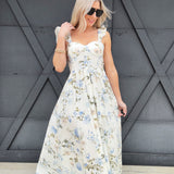 Floral Ruched Front Maxi Dress In Blue - Infinity Raine