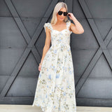 Floral Ruched Front Maxi Dress In Blue - Infinity Raine