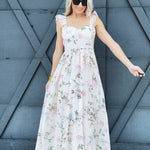 Floral Ruched Front Maxi Dress In Pink - Infinity Raine