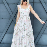 Floral Ruched Front Maxi Dress In Pink - Infinity Raine