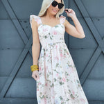 Floral Ruched Front Maxi Dress In Pink - Infinity Raine