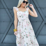 Floral Ruched Front Maxi Dress In Pink - Infinity Raine