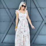 Floral Ruched Front Maxi Dress In Pink - Infinity Raine