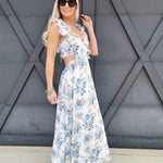 blu pepper Dresses Floral Ruffle Cutout Maxi Dress In Blue