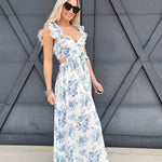 blu pepper Dresses Floral Ruffle Cutout Maxi Dress In Blue