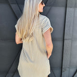 Striped Collared Mini Dress In Olive - Infinity Raine