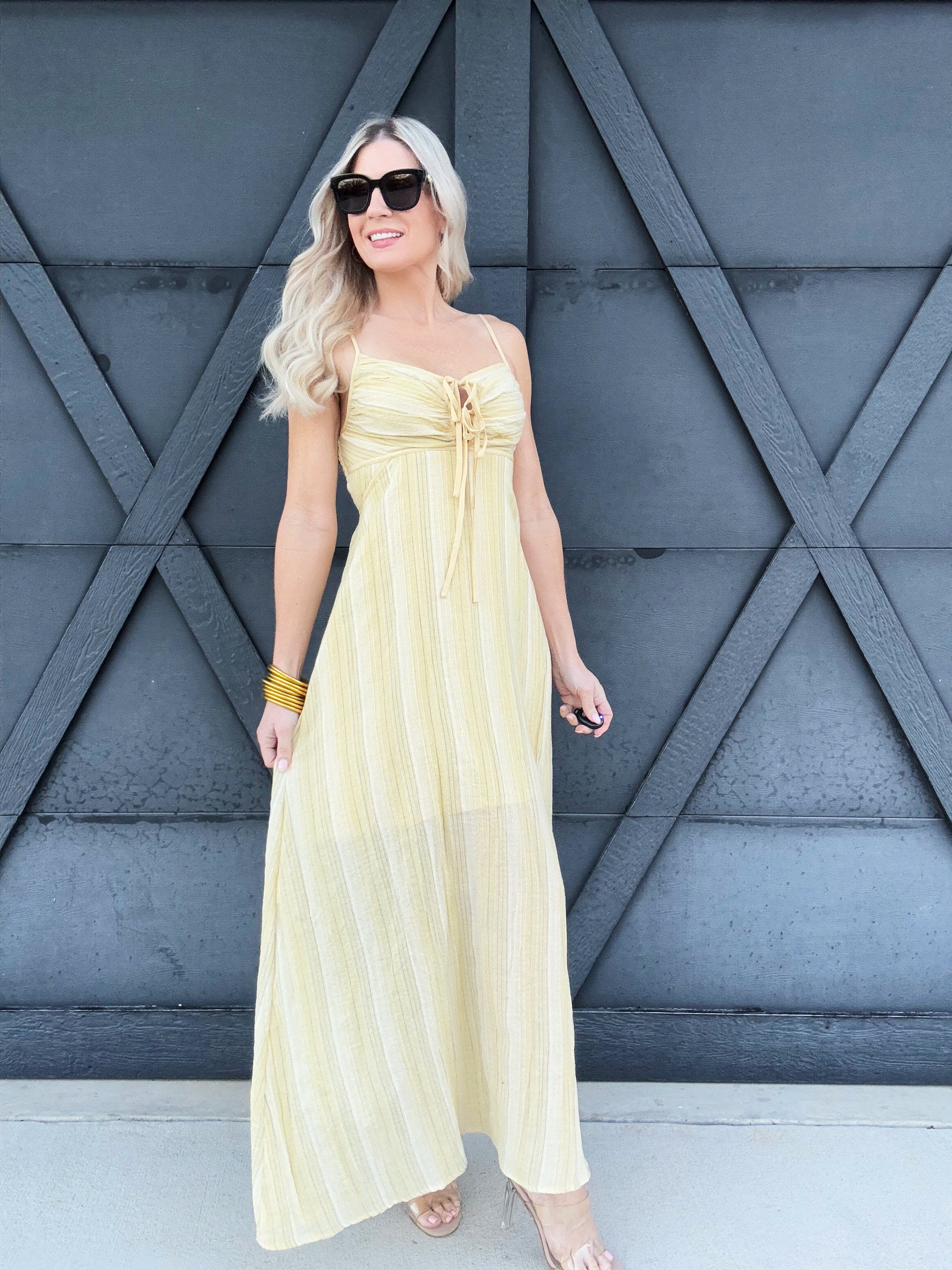 Striped Sunshine Maxi Dress In Yellow - Infinity Raine