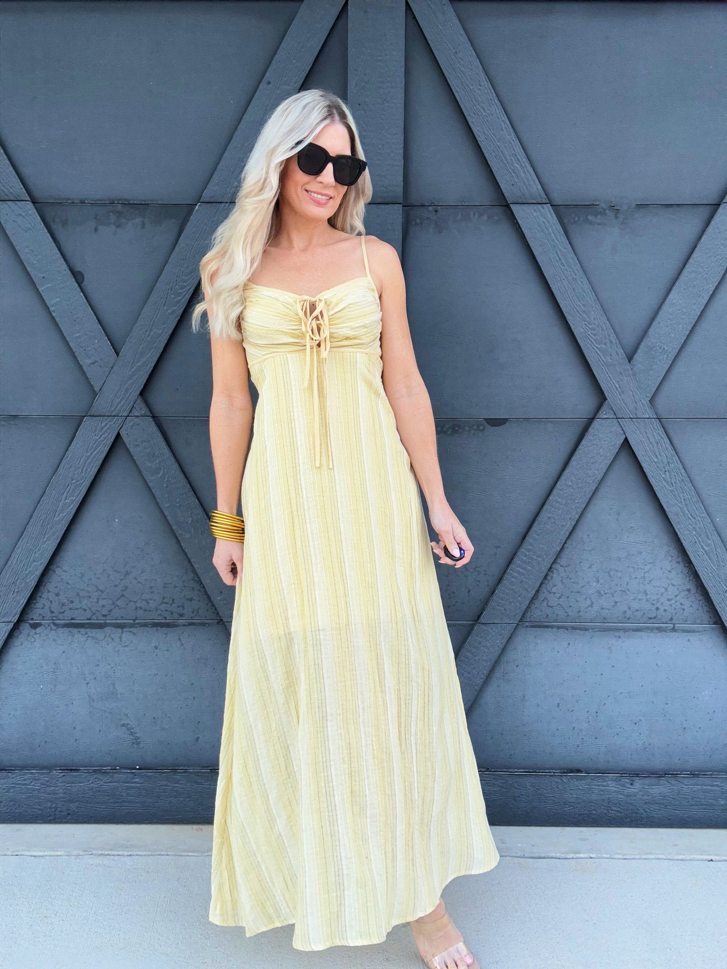 Striped Sunshine Maxi Dress In Yellow - Infinity Raine