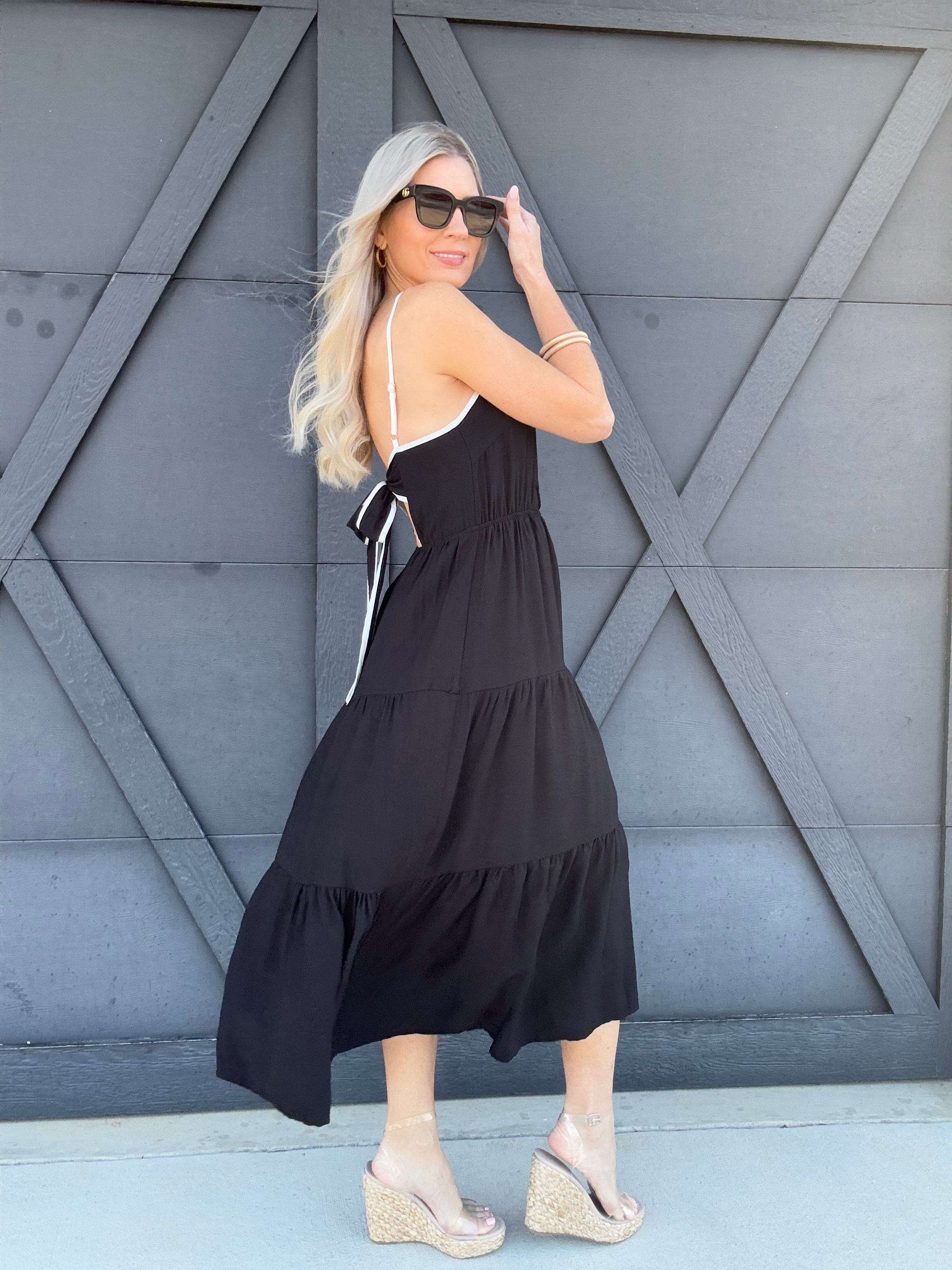 Tie Back Bow Dress In Black - Infinity Raine