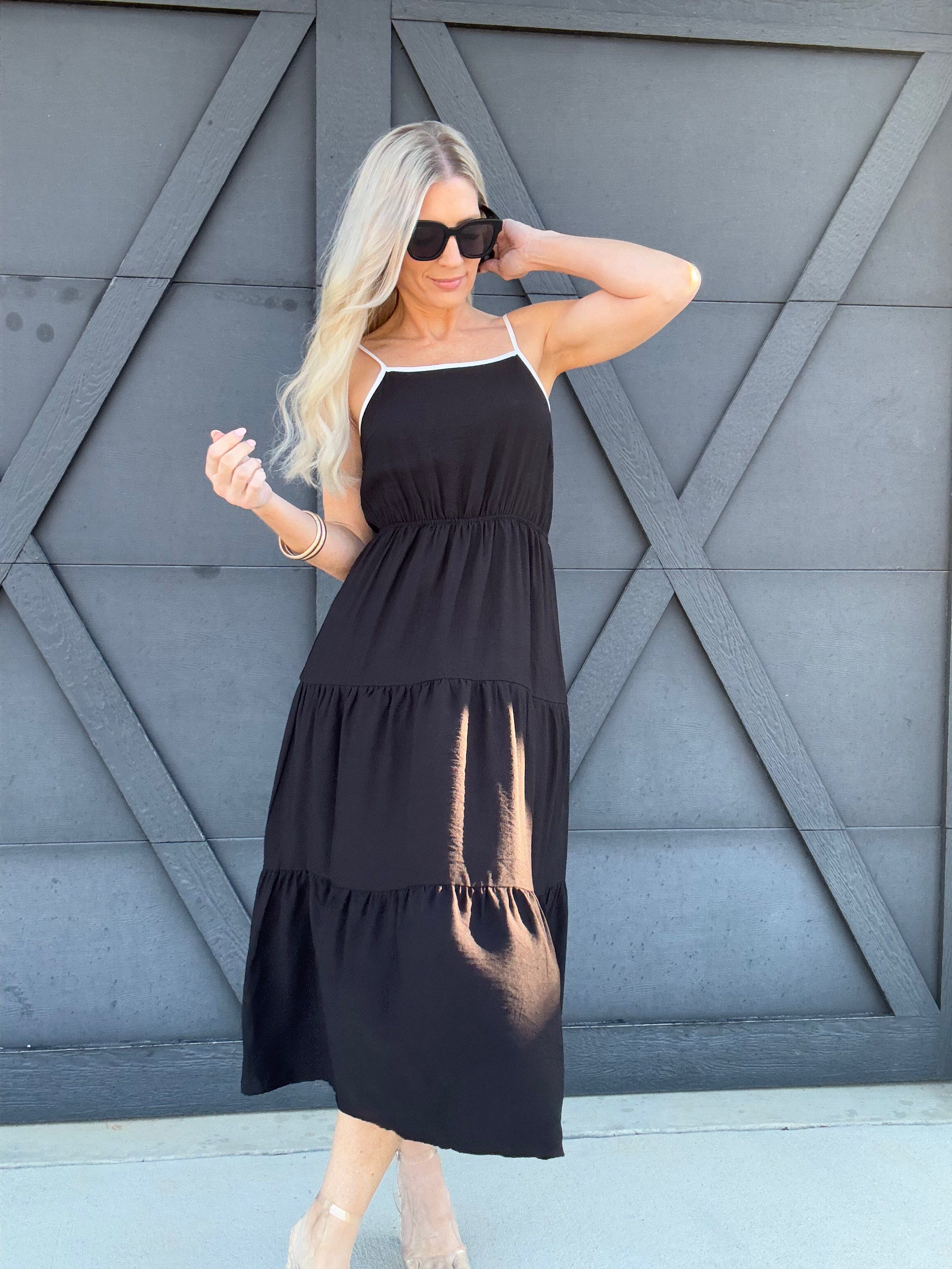 blu pepper Dresses Tie Back Bow Dress In Black