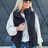 Solid Zip-Up Puffer Vest In Black - Infinity Raine