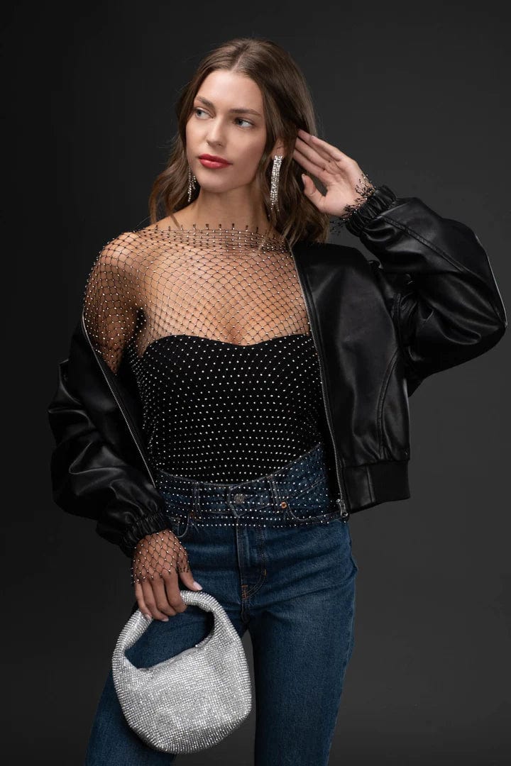 Sheer Rhinestone Top In Black - Infinity Raine