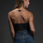 Sheer Rhinestone Top In Black - Infinity Raine