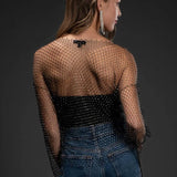 Sheer Rhinestone Top In Black - Infinity Raine