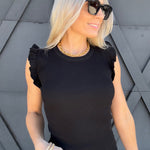 blu pepper Tops - Blouses Sleeveless Ruffle Sweater Top In Black