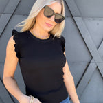 blu pepper Tops - Blouses Sleeveless Ruffle Sweater Top In Black