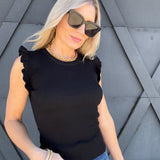 blu pepper Tops - Blouses Sleeveless Ruffle Sweater Top In Black