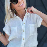 Solid Fold Sleeve Button Down In White - Infinity Raine