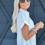 Solid Fold Sleeve Button Down In White - Infinity Raine