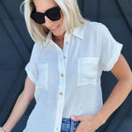 Solid Fold Sleeve Button Down In White - Infinity Raine