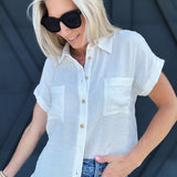 Solid Fold Sleeve Button Down In White - Infinity Raine