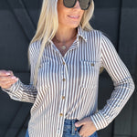 blu pepper Tops - Blouses Stripe Collared Button Down In Mocha