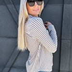 blu pepper Tops - Blouses Stripe Collared Button Down In Mocha