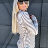 blu pepper Tops - Blouses Stripe Collared Button Down In Mocha