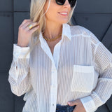 blu pepper Tops - Blouses Stripe Oversized Button Down In White