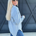 Long Sleeve Cotton Button Up -Blue - Infinity Raine