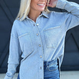 Long Sleeve Cotton Button Up -Blue - Infinity Raine