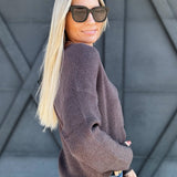 Ribbed V-Neck Sweater In Charcoal - Infinity Raine