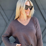 Ribbed V-Neck Sweater In Charcoal - Infinity Raine