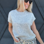 Sequin Crew Neck Short Sleeve Sweater - Infinity Raine