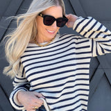 Stripe Crew Neck Sweater In Ivory - Infinity Raine