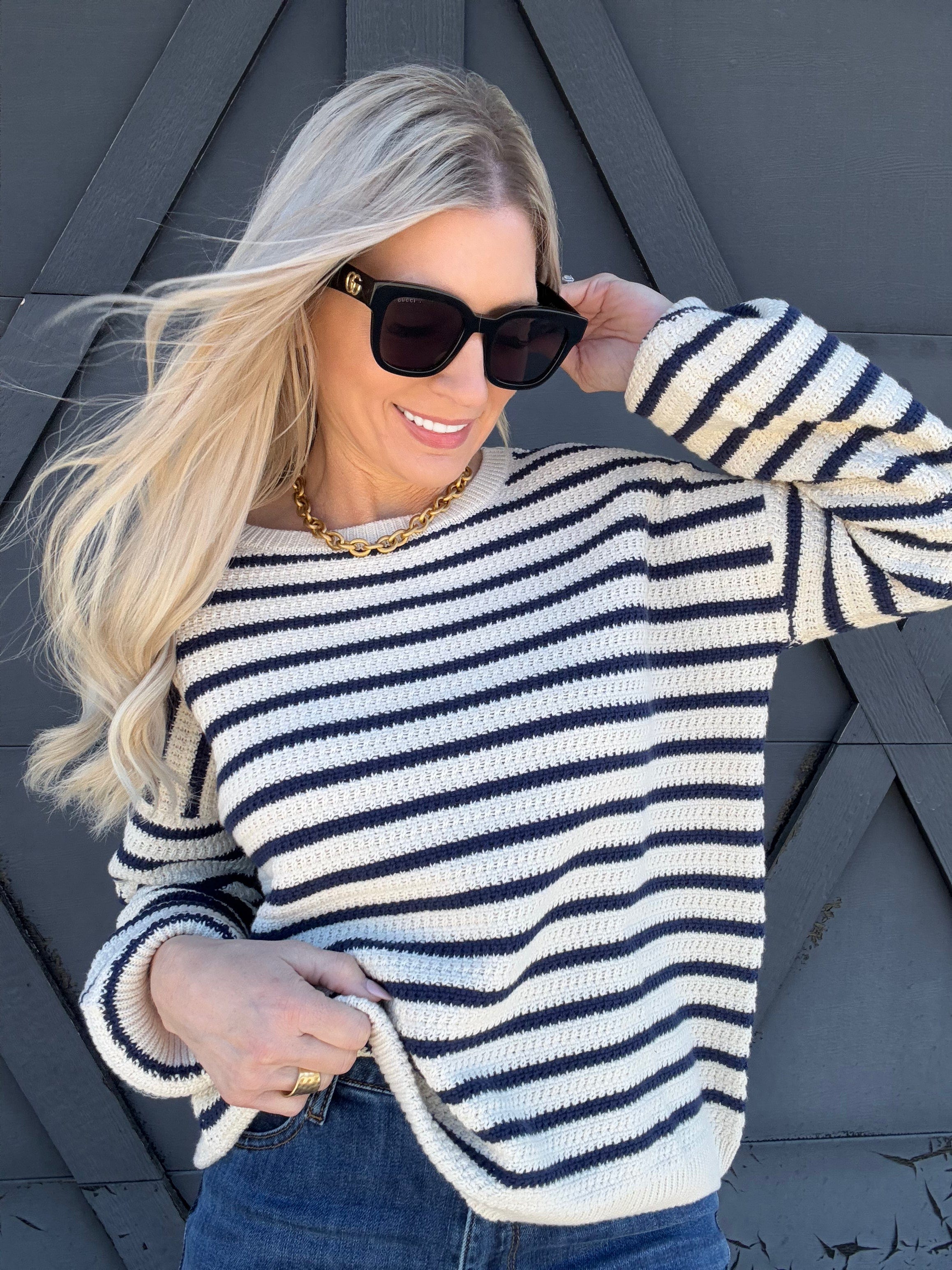 Stripe Crew Neck Sweater In Ivory - Infinity Raine