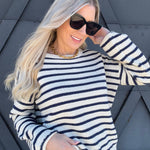 Stripe Crew Neck Sweater In Ivory - Infinity Raine