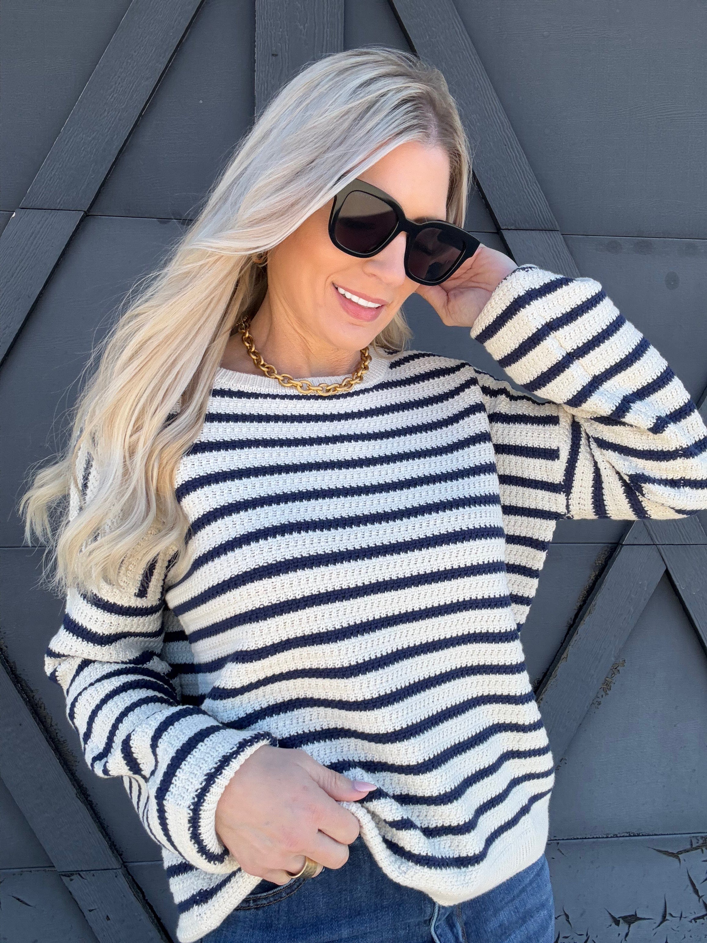 Stripe Crew Neck Sweater In Ivory - Infinity Raine