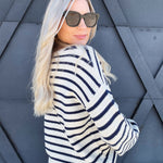 Stripe Crew Neck Sweater In Ivory - Infinity Raine