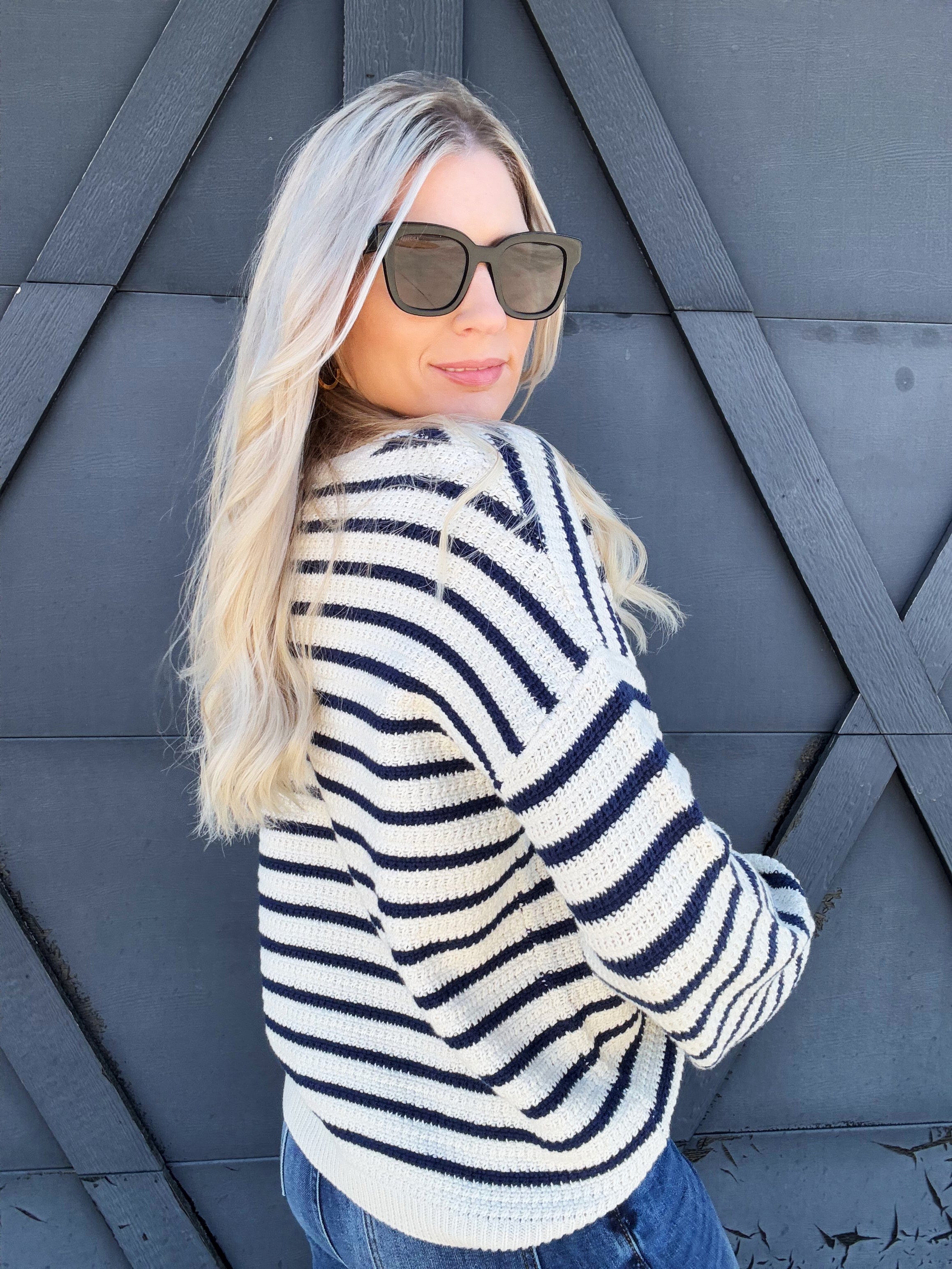 Stripe Crew Neck Sweater In Ivory - Infinity Raine